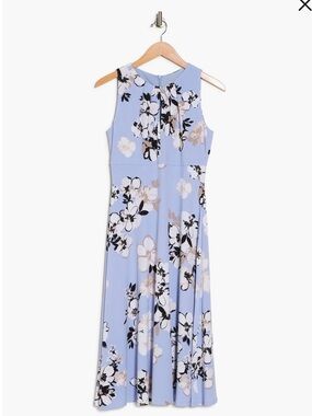 London TimesLight Blue Floral Sleeveless Midi Dress